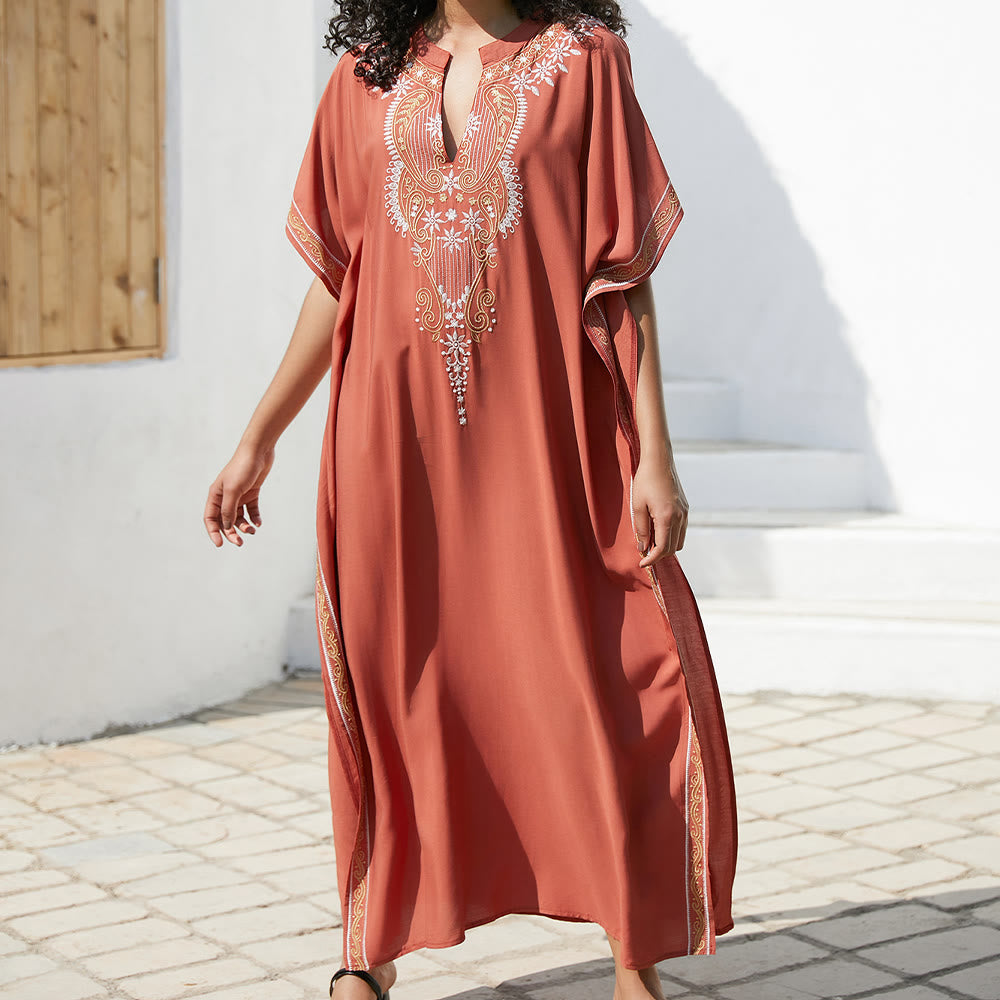 Robe caftan brodée vintage et chemisier de plage Olivenorma - Rouge - Taille unique - image 0
