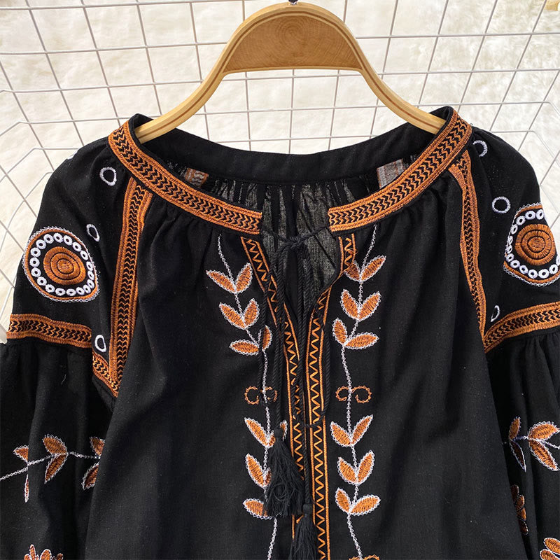 Chemise femme Olivenorma Bohemia brodée à manches lanternes