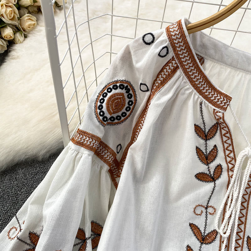 Chemise femme Olivenorma Bohemia brodée à manches lanternes