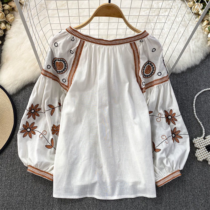 Chemise femme Olivenorma Bohemia brodée à manches lanternes