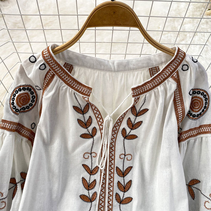 Chemise femme Olivenorma Bohemia brodée à manches lanternes