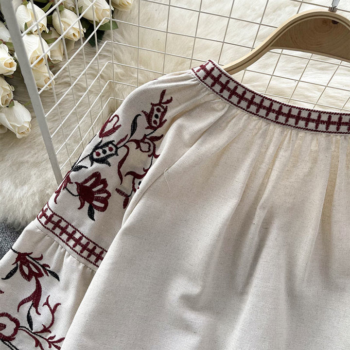 Chemise femme Olivenorma à manches lanternes et broderie florale vintage - image 8
