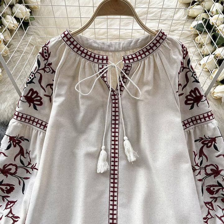 Chemise femme Olivenorma à manches lanternes et broderie florale vintage - image 6