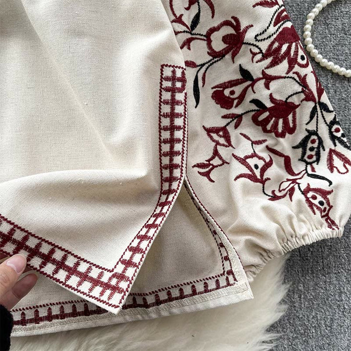 Chemise femme Olivenorma à manches lanternes et broderie florale vintage - image 11