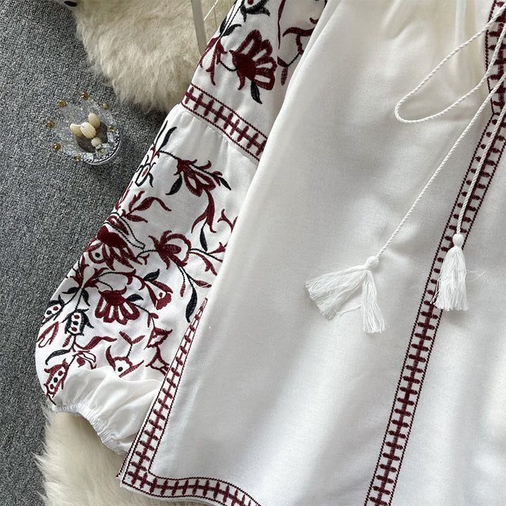 Chemise femme Olivenorma à manches lanternes et broderie florale vintage - image 3
