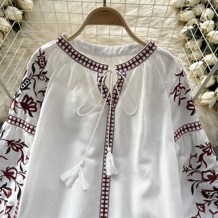Chemise femme Olivenorma à manches lanternes et broderie florale vintage - image 1