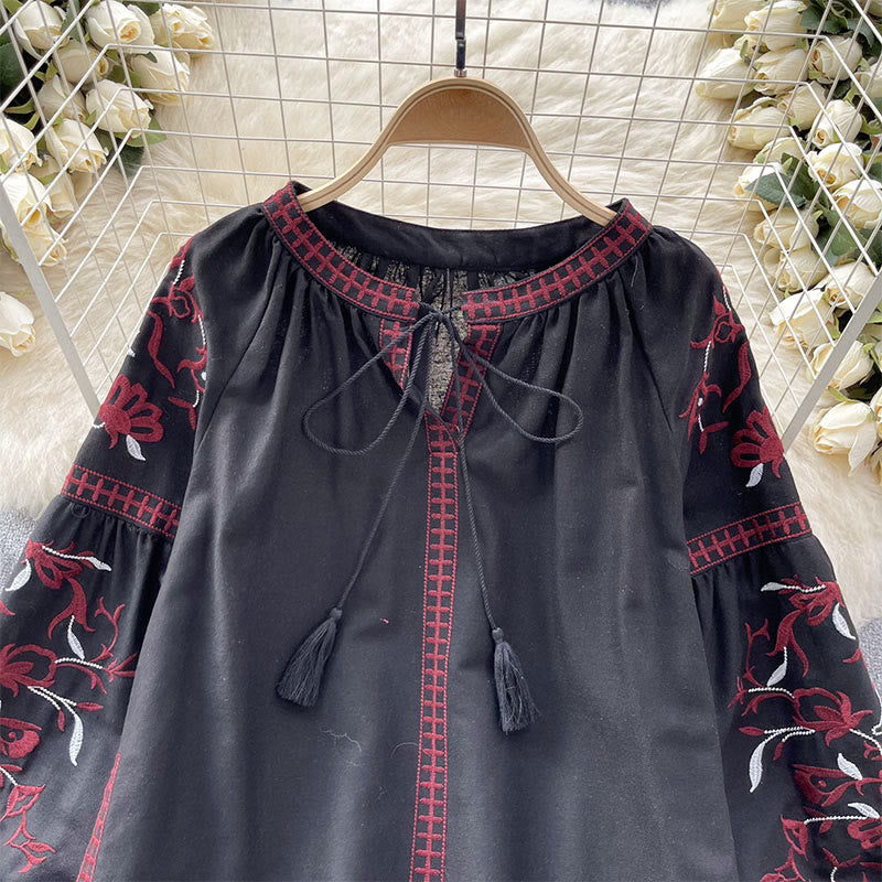 Chemise femme Olivenorma à manches lanternes et broderie florale vintage - image 14