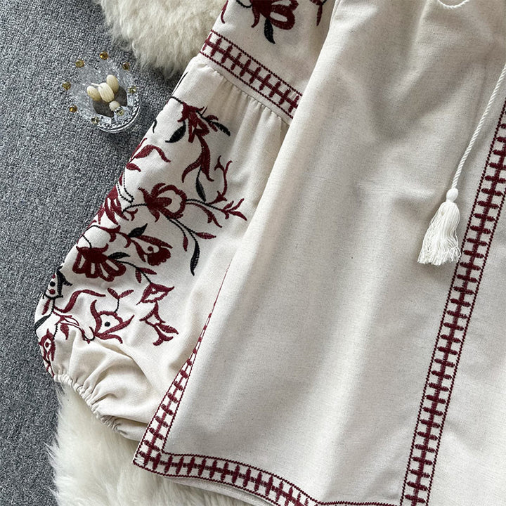 Chemise femme Olivenorma à manches lanternes et broderie florale vintage - image 10