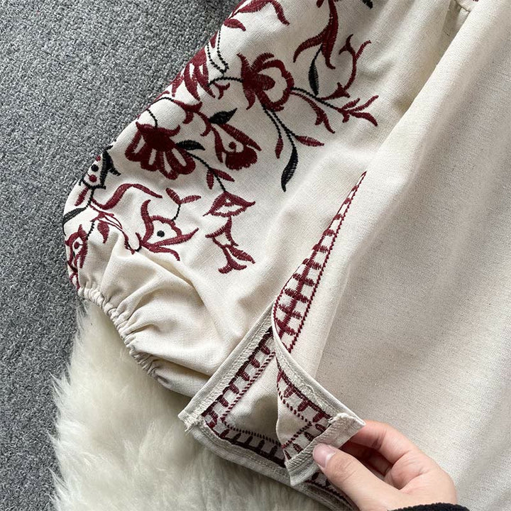 Chemise femme Olivenorma à manches lanternes et broderie florale vintage - image 9