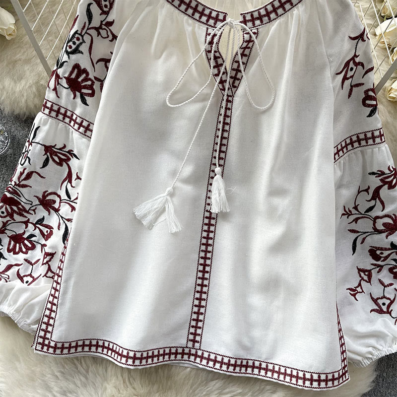 Chemise femme Olivenorma à manches lanternes et broderie florale vintage - image 2