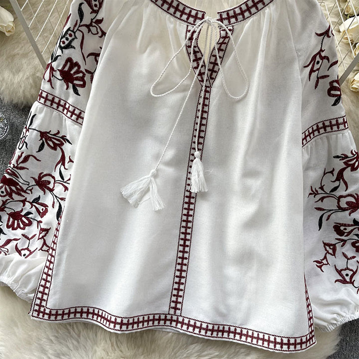 Chemise femme Olivenorma à manches lanternes et broderie florale vintage - image 2