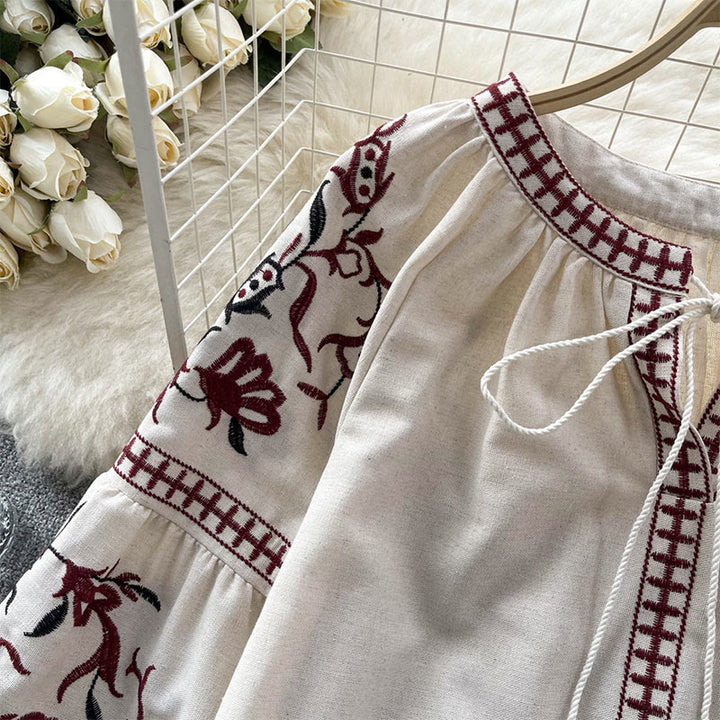 Chemise femme Olivenorma à manches lanternes et broderie florale vintage - image 7