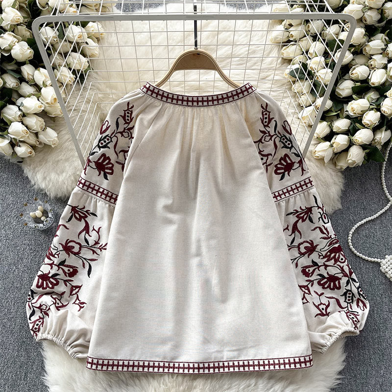 Chemise femme Olivenorma à manches lanternes et broderie florale vintage - image 5