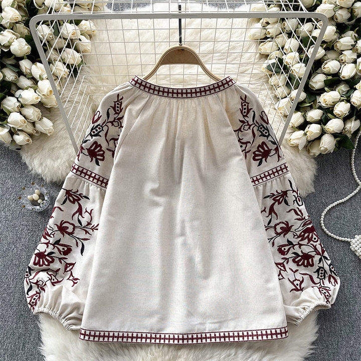 Chemise femme Olivenorma à manches lanternes et broderie florale vintage - image 5