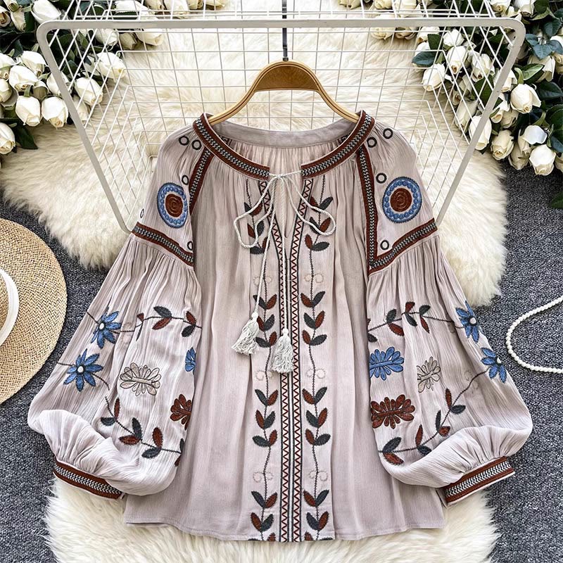 Chemise femme Olivenorma vintage brodée style cour européenne - Racine de lotus rose - Taille unique - image 12