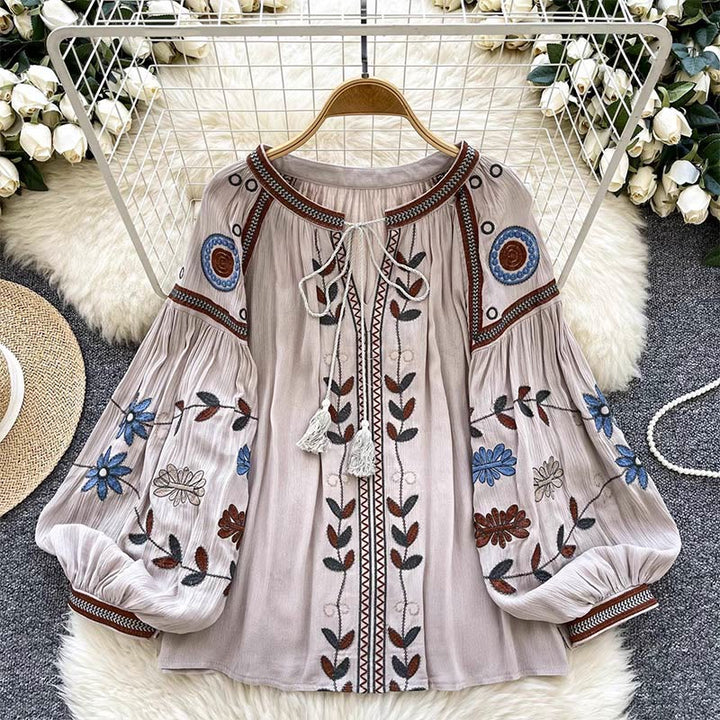 Chemise femme Olivenorma vintage brodée style cour européenne - Racine de lotus rose - Taille unique - image 12