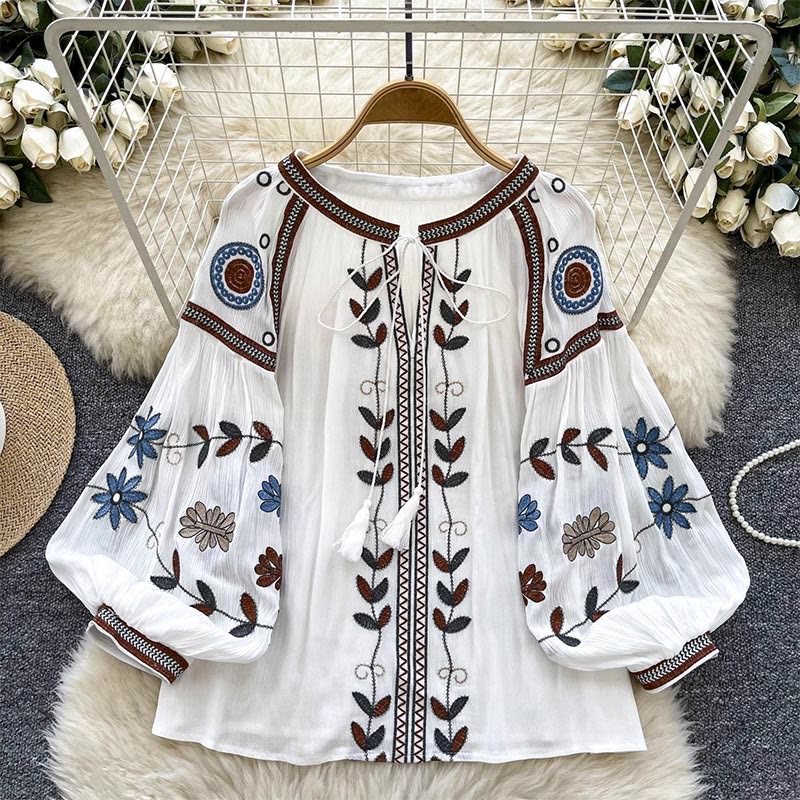 Chemise femme Olivenorma vintage brodée style cour européenne - Blanc - Taille unique - image 7