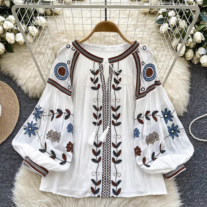 Chemise femme Olivenorma vintage brodée style cour européenne - Blanc - Taille unique - image 7