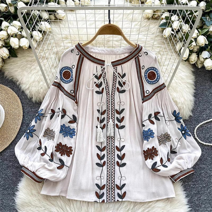 Chemise femme Olivenorma vintage brodée style cour européenne - Abricot - Taille unique - image 9