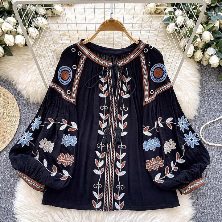 Chemise femme Olivenorma vintage brodée style cour européenne - Noir - Taille unique - image 4