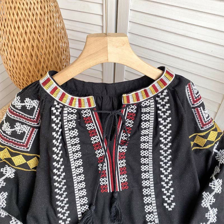 Chemise femme Olivenorma à manches lanternes et broderies style bohème