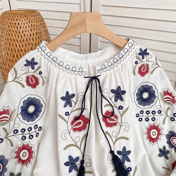 Chemise femme Olivenorma Sweet Retro à manches lanternes et broderies - image 1