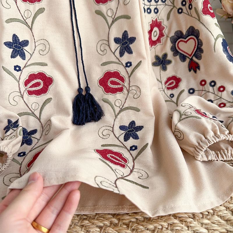 Chemise femme Olivenorma Sweet Retro à manches lanternes et broderies
