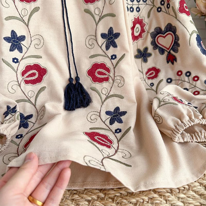 Chemise femme Olivenorma Sweet Retro à manches lanternes et broderies