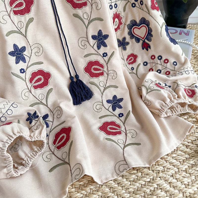 Chemise femme Olivenorma Sweet Retro à manches lanternes et broderies