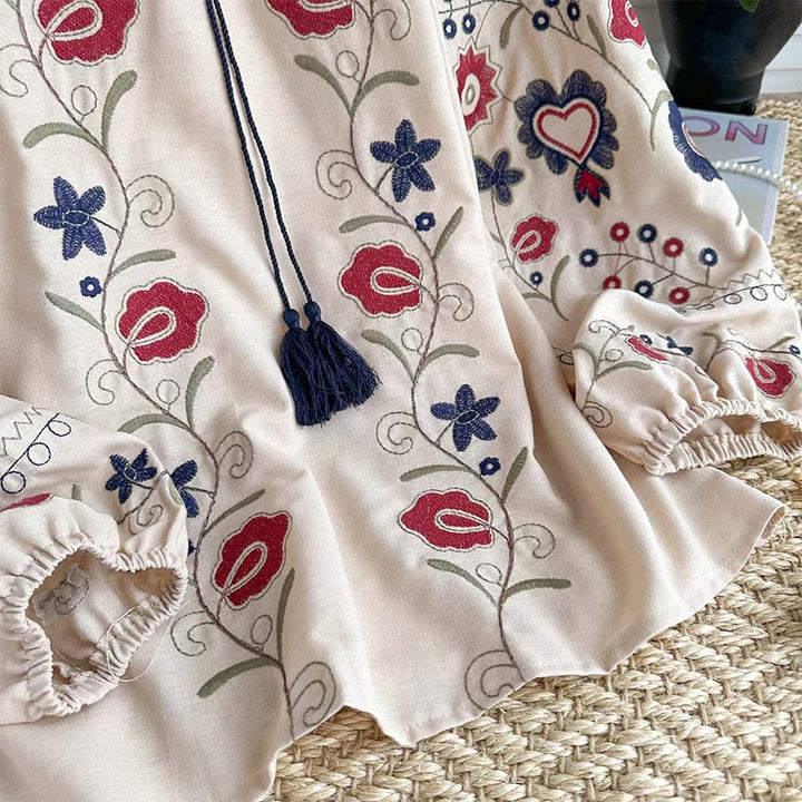 Chemise femme Olivenorma Sweet Retro à manches lanternes et broderies