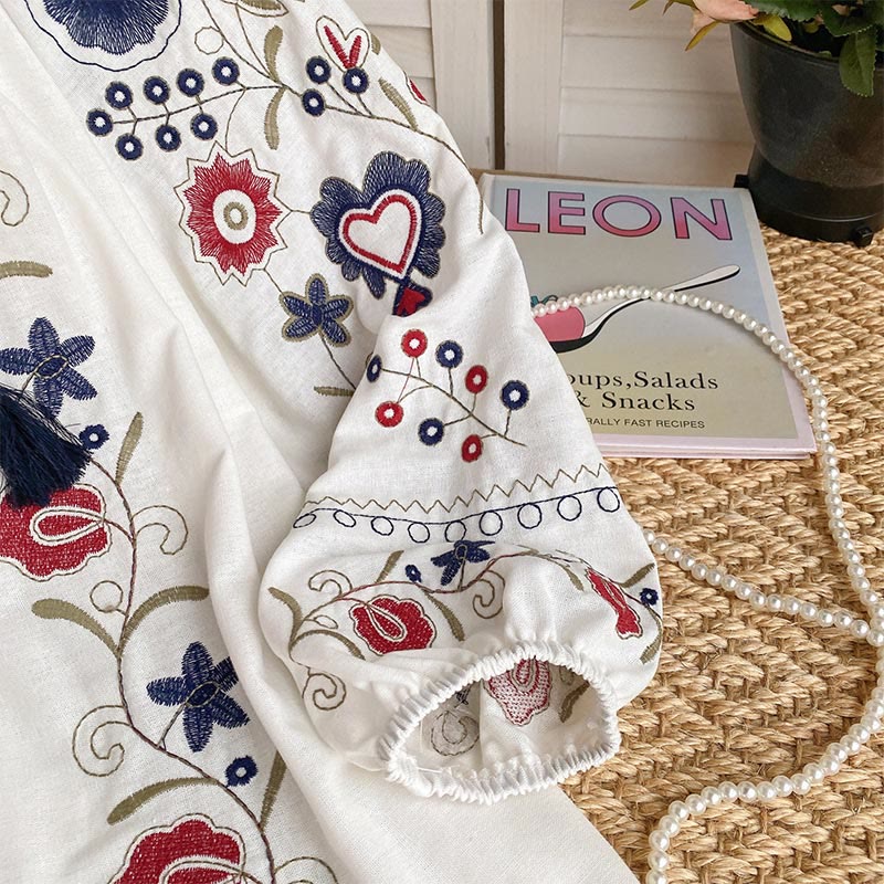 Chemise femme Olivenorma Sweet Retro à manches lanternes et broderies
