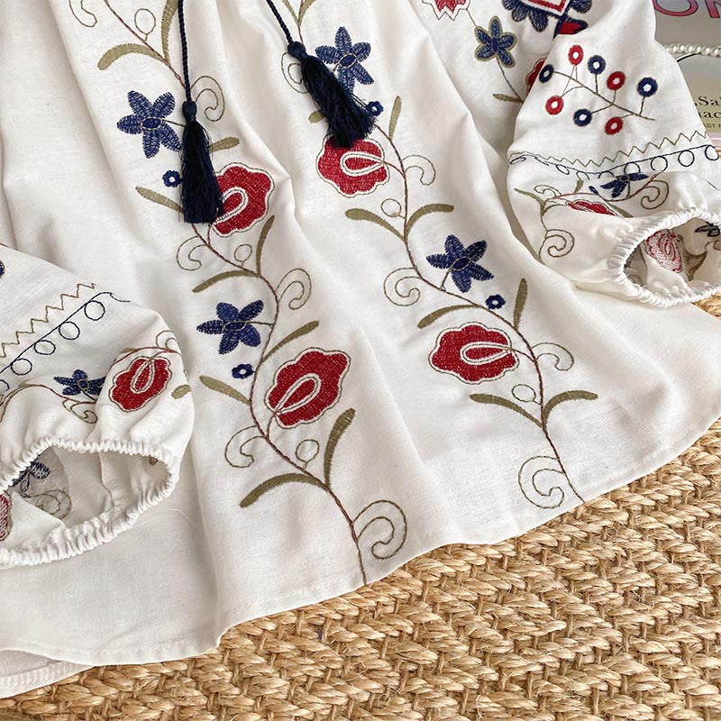 Chemise femme Olivenorma Sweet Retro à manches lanternes et broderies - image 2