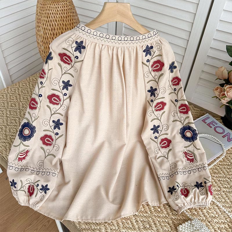 Chemise femme Olivenorma Sweet Retro à manches lanternes et broderies