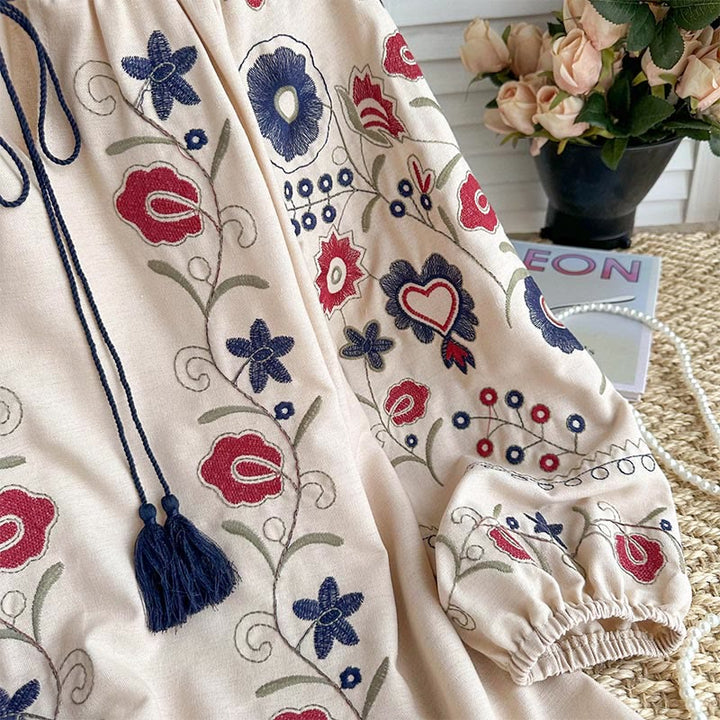 Chemise femme Olivenorma Sweet Retro à manches lanternes et broderies