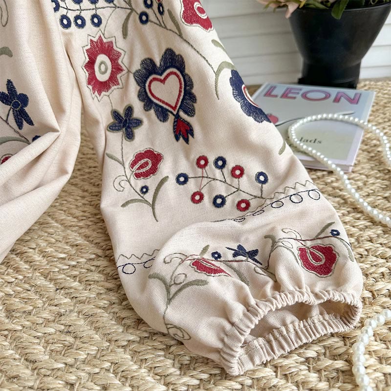 Chemise femme Olivenorma Sweet Retro à manches lanternes et broderies
