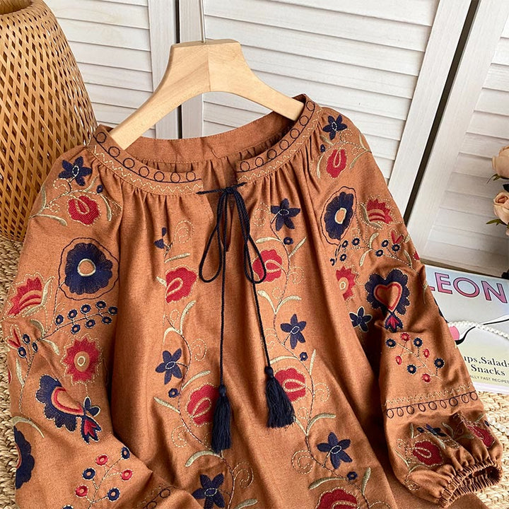 Chemise femme Olivenorma Sweet Retro à manches lanternes et broderies