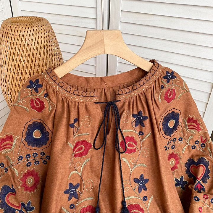 Chemise femme Olivenorma Sweet Retro à manches lanternes et broderies