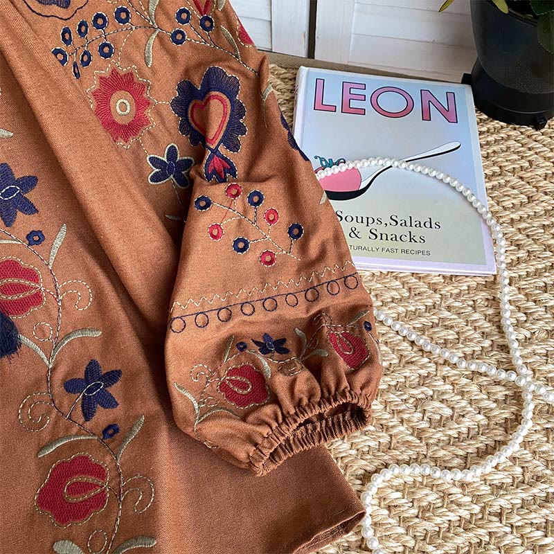 Chemise femme Olivenorma Sweet Retro à manches lanternes et broderies
