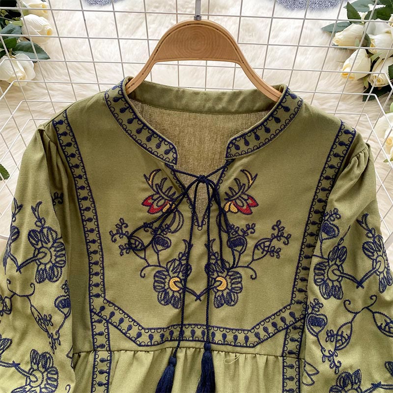 Chemise femme Olivenorma Boho Holiday brodée à manches lanternes