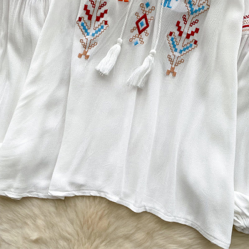 Chemise femme Olivenorma à manches lanternes et broderies de style indien