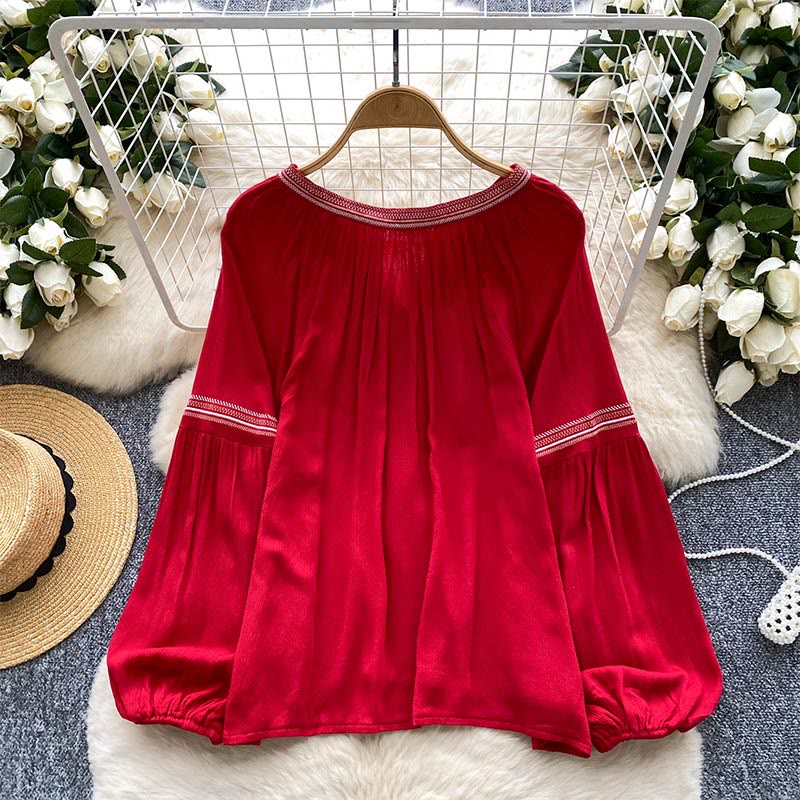 Chemise femme Olivenorma à manches lanternes et broderies de style indien