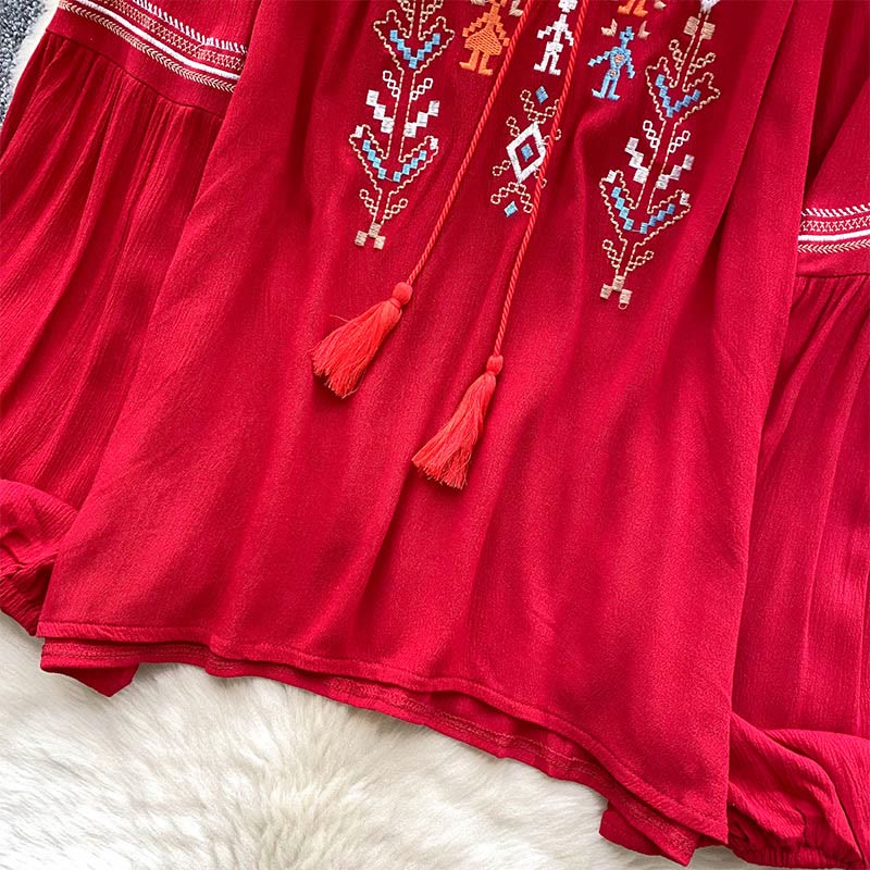 Chemise femme Olivenorma à manches lanternes et broderies de style indien