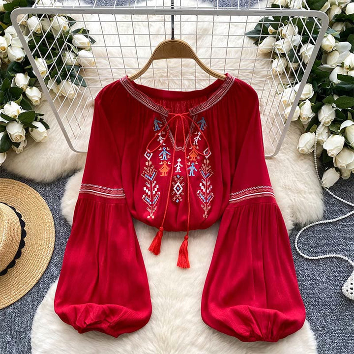 Chemise femme Olivenorma à manches lanternes et broderies de style indien