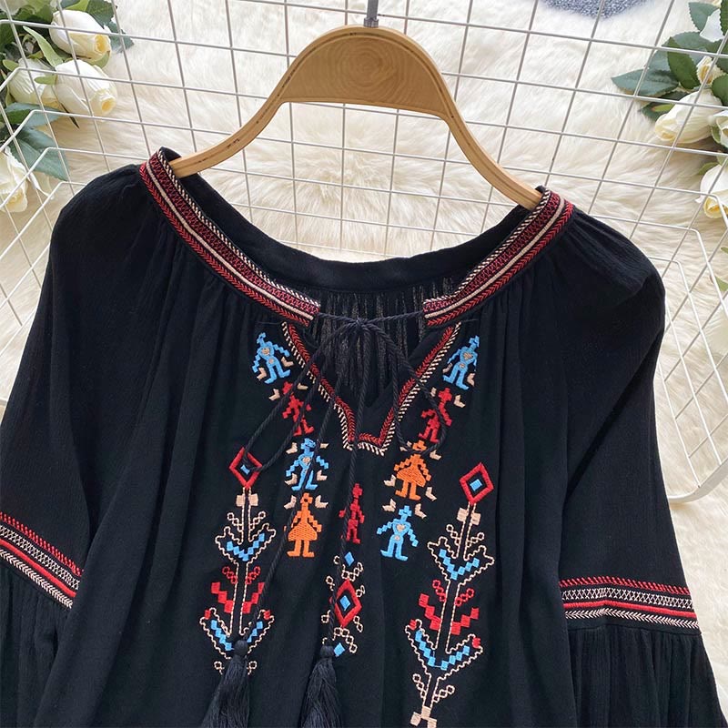 Chemise femme Olivenorma à manches lanternes et broderies de style indien
