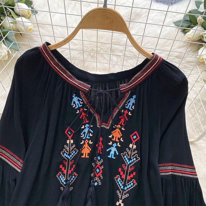 Chemise femme Olivenorma à manches lanternes et broderies de style indien