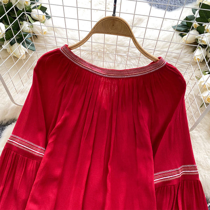 Chemise femme Olivenorma à manches lanternes et broderies de style indien