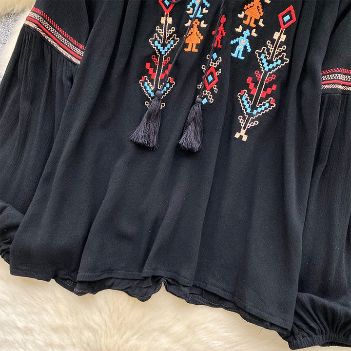 Chemise femme Olivenorma à manches lanternes et broderies de style indien