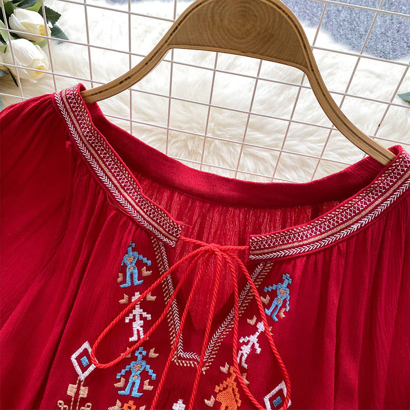 Chemise femme Olivenorma à manches lanternes et broderies de style indien