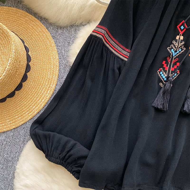 Chemise femme Olivenorma à manches lanternes et broderies de style indien