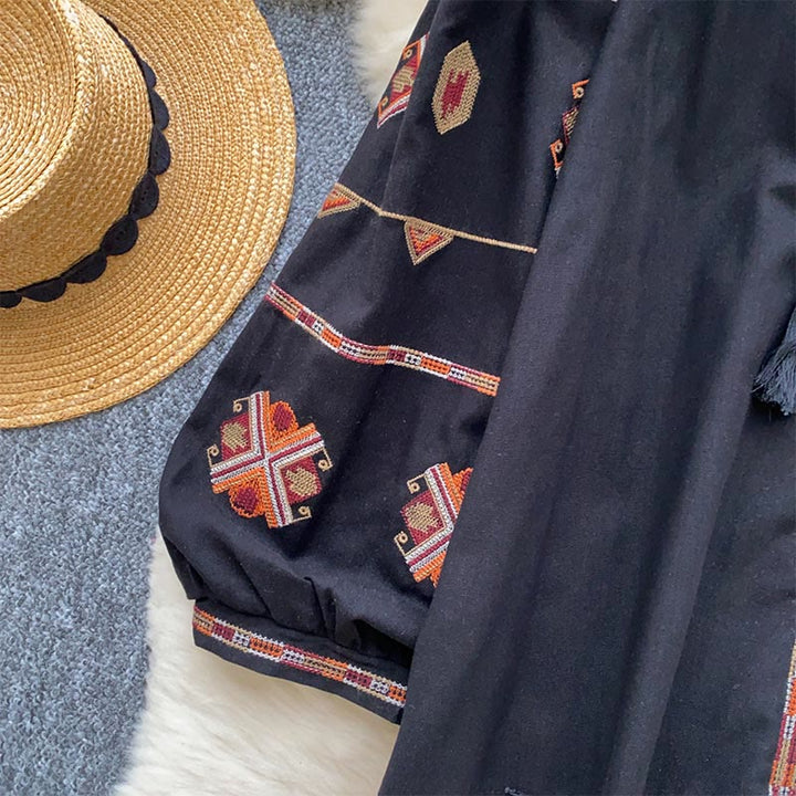 Chemise femme Olivenorma à manches lanternes et broderies de style ethnique